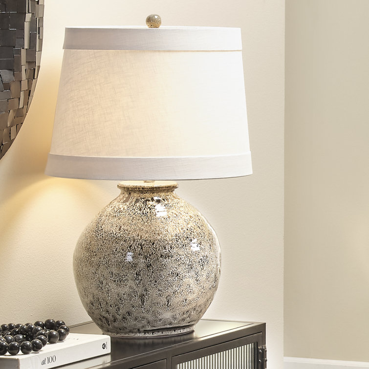 Large Brown Reactive Glaze Ceramic Table Lamp with White Linen Shade