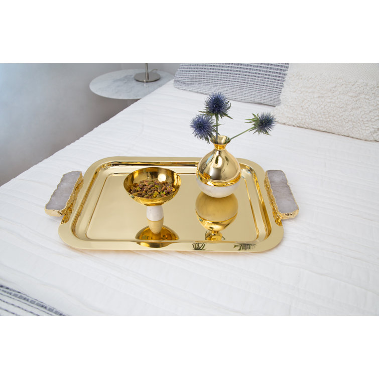 Gold Stainless Steel Rectangular Decorative Tray