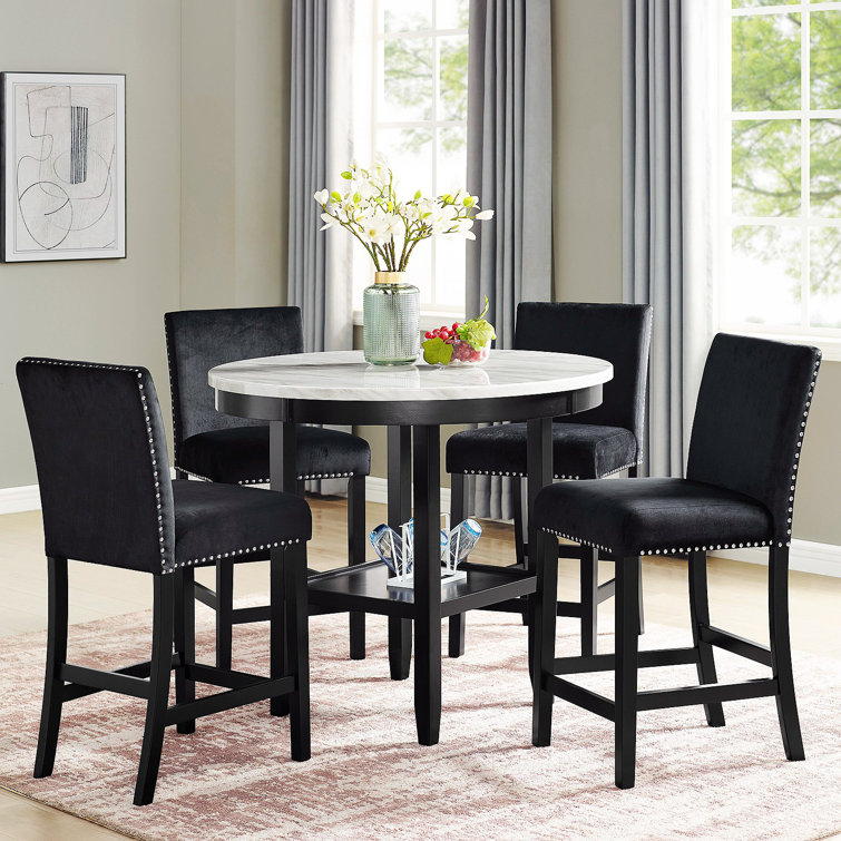 Celeste 39.5" Black Velvet Upholstered Counter Chair with Silver Nailhead Trim