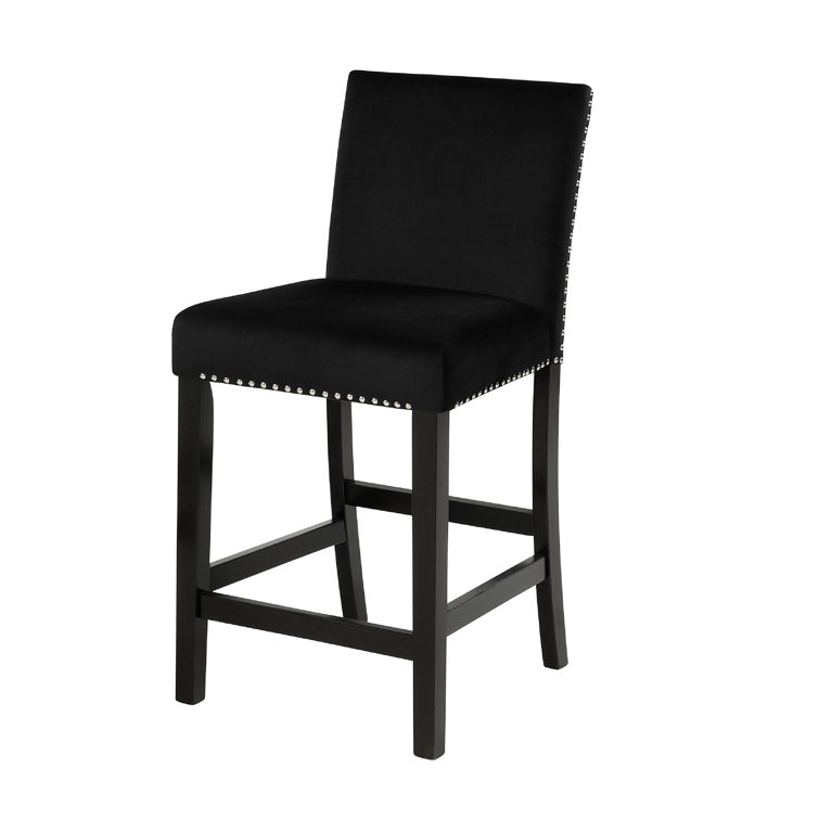 Celeste 39.5" Black Velvet Upholstered Counter Chair with Silver Nailhead Trim