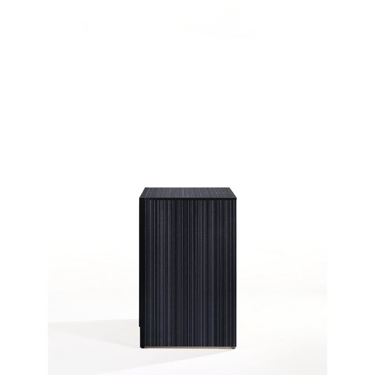 Elegant Glossy Black 3-Drawer Nightstand with Crystal Inserts