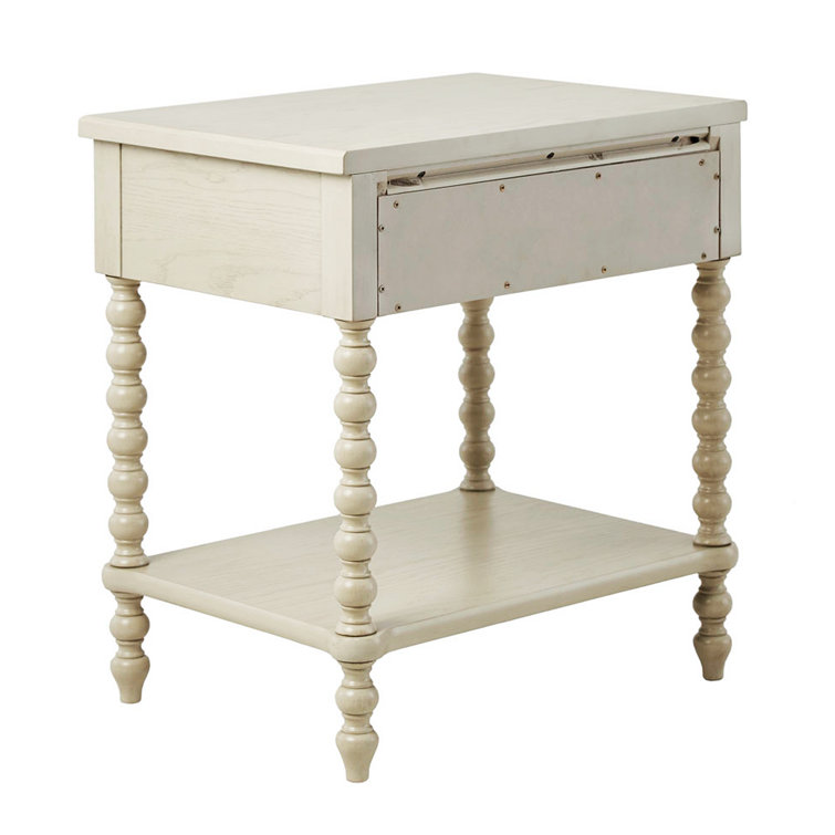 Natural Elegance Whitewash Wood Nightstand with Turned Legs