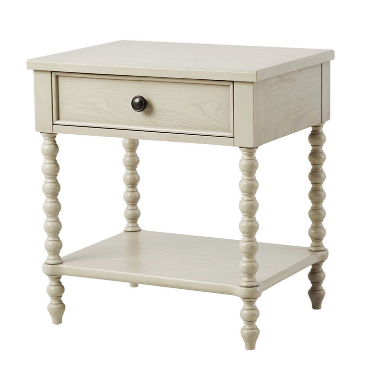 Natural Elegance Whitewash Wood Nightstand with Turned Legs