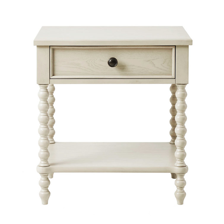 Natural Elegance Whitewash Wood Nightstand with Turned Legs