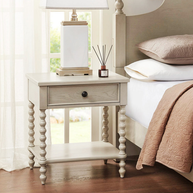 Natural Elegance Whitewash Wood Nightstand with Turned Legs
