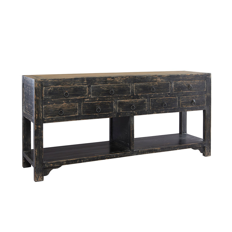 Antiqued Black 9-Drawer Wood Sideboard with Shelves
