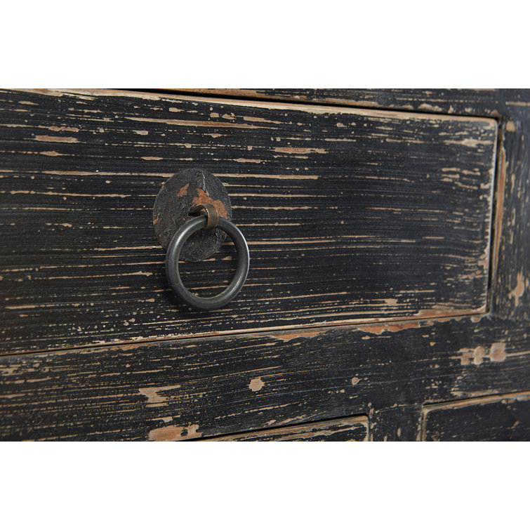 Antiqued Black 9-Drawer Wood Sideboard with Shelves