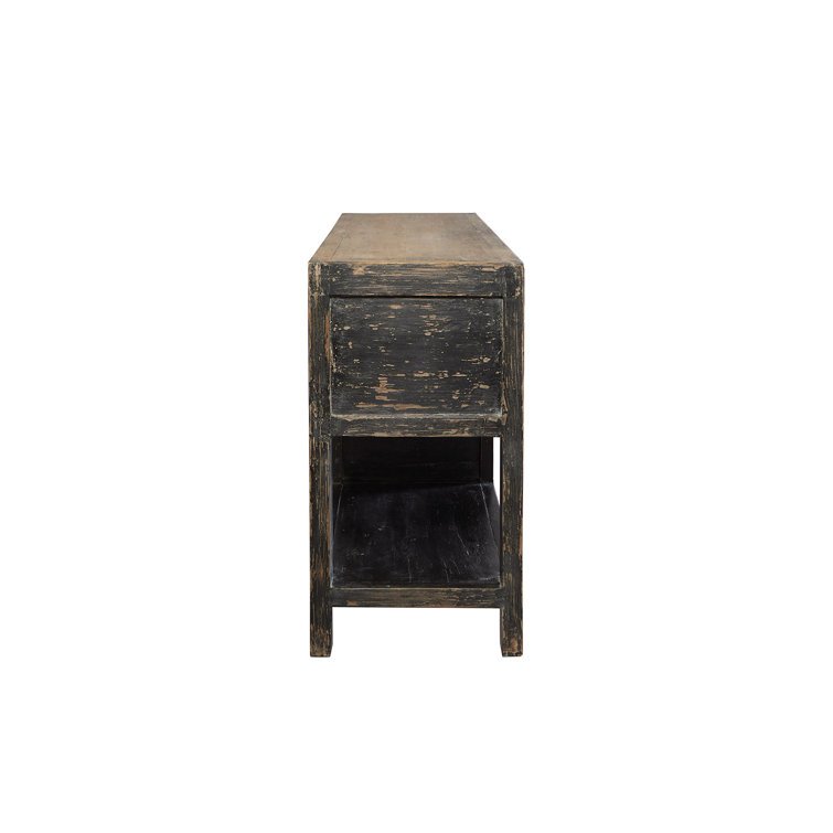 Antiqued Black 9-Drawer Wood Sideboard with Shelves