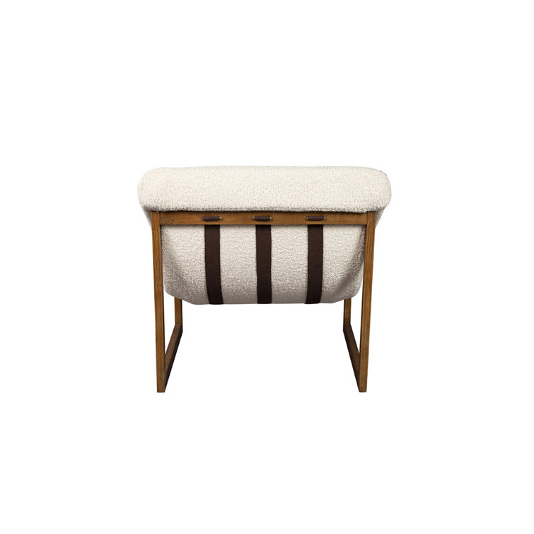 White Boucle Upholstered Oak Sled Base Armchair