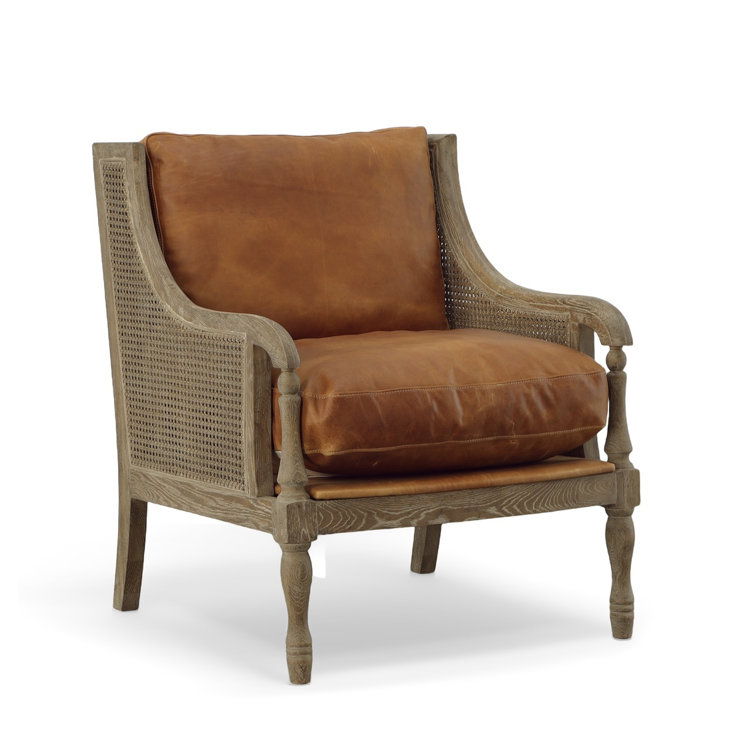 Brown Leather Armchair with Washed Oak Frame