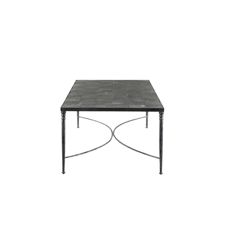 Large Black Slate and Metal Coffee Table