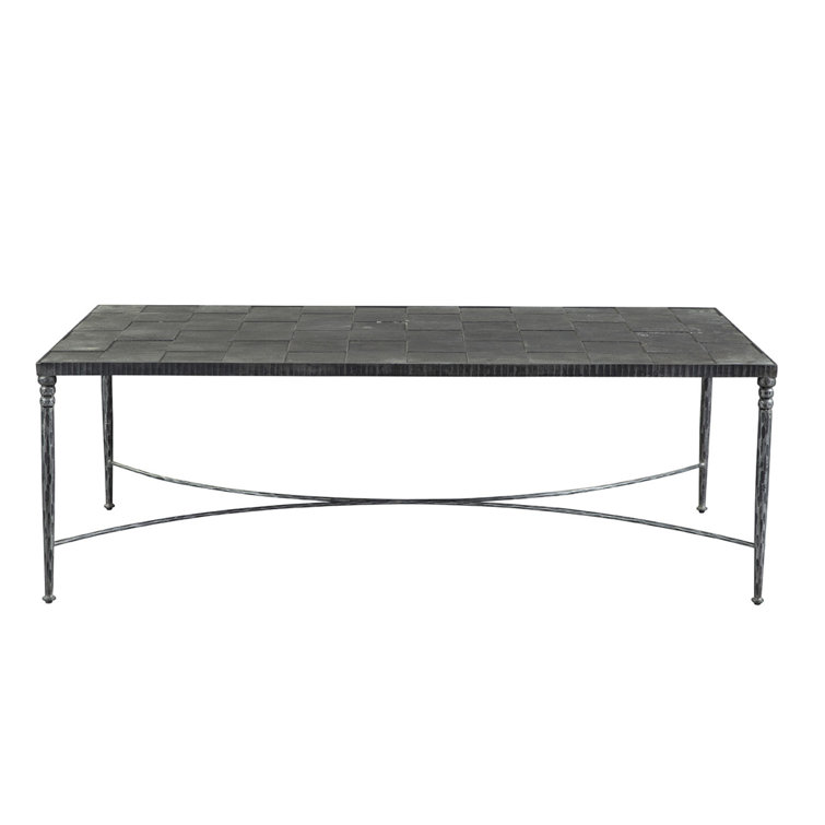 Large Black Slate and Metal Coffee Table