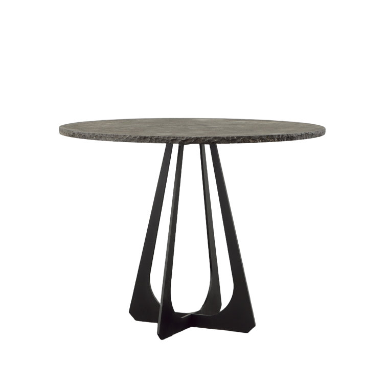 Amesbury Round Gray Stone Dining Table with Iron Base