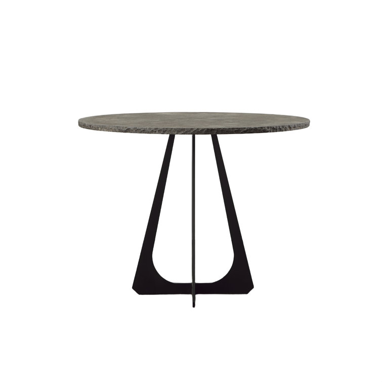 Amesbury Round Gray Stone Dining Table with Iron Base