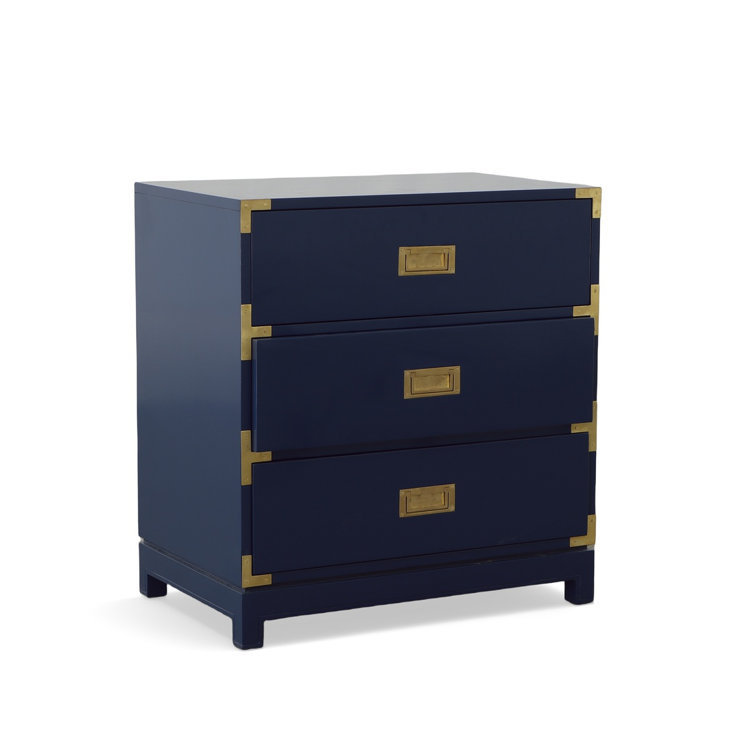 Dark Blue Mahogany Night Table with Gold Detailing
