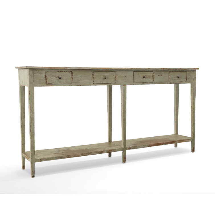 Distressed Green Wood Console Table with Storage Drawers