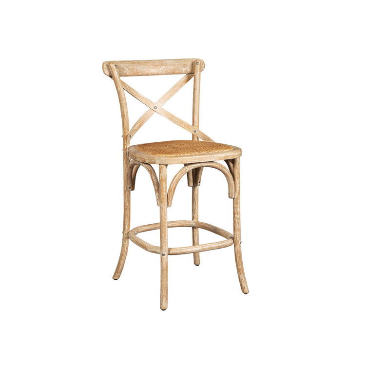 Natural Oak and Banana Leaf Woven Counter Stool