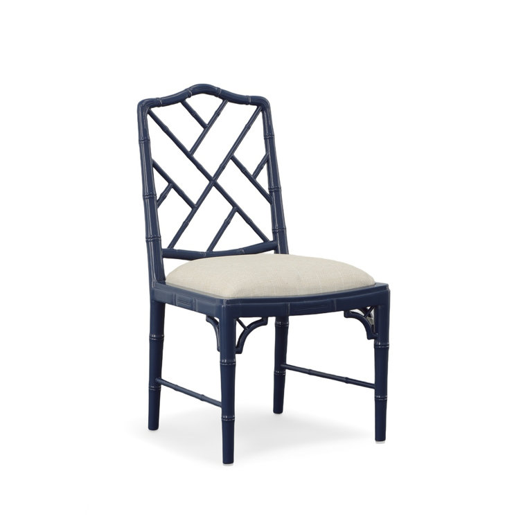 Blue Mahogany Upholstered Chinese Chippendale Side Chair
