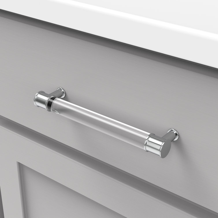 Chrome and Acrylic Modern Bar Cabinet Handle, 7 Inch