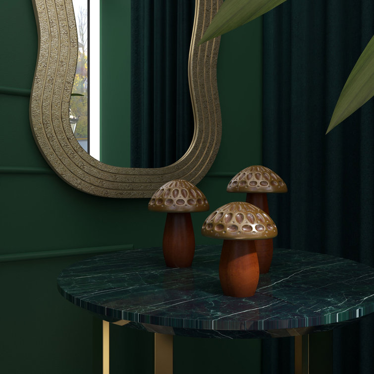Set of 3 Golden and Brown Firwood Mushroom Sculptures