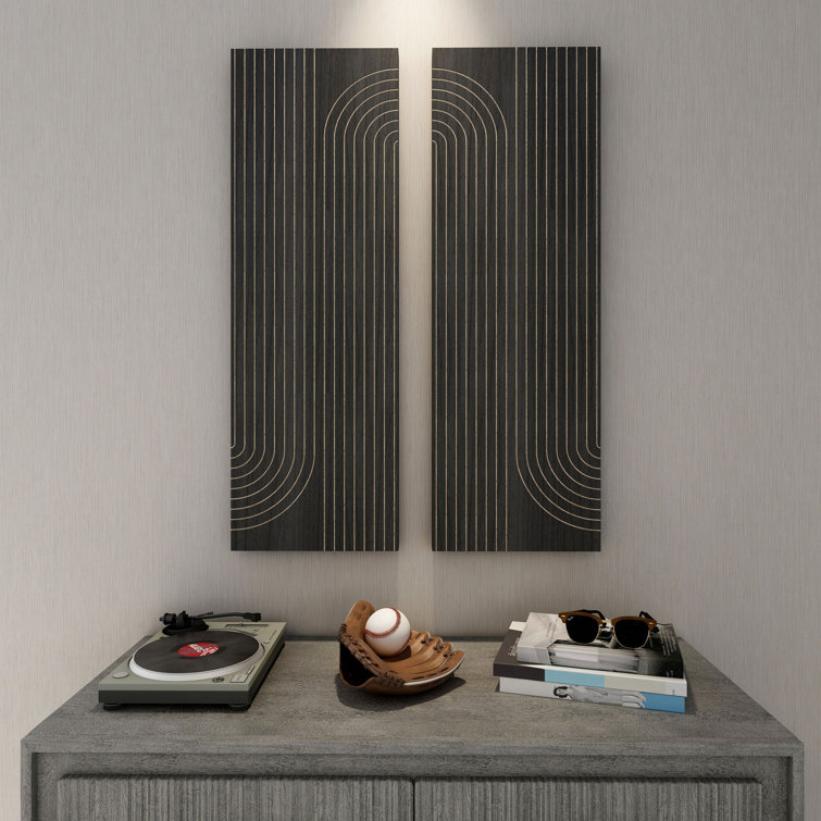 Asher Black Carved Wood Geometric Wall Decor Set