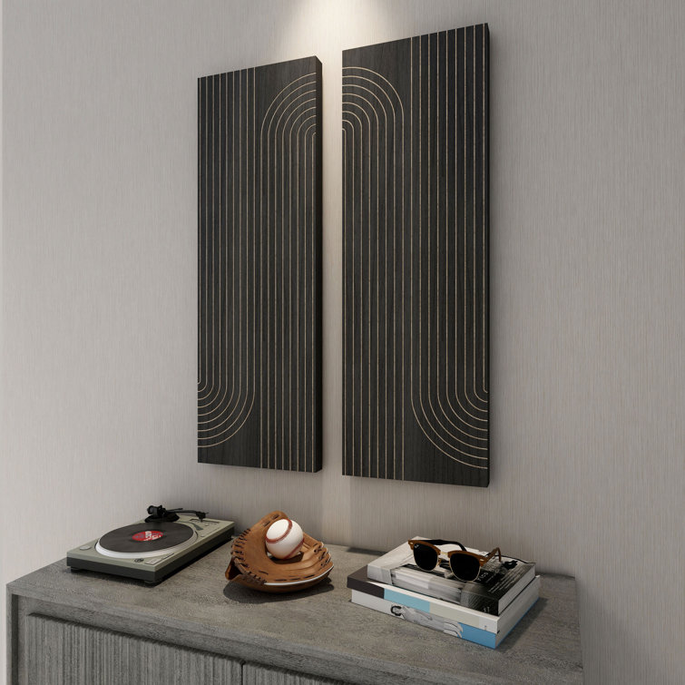 Asher Black Carved Wood Geometric Wall Decor Set