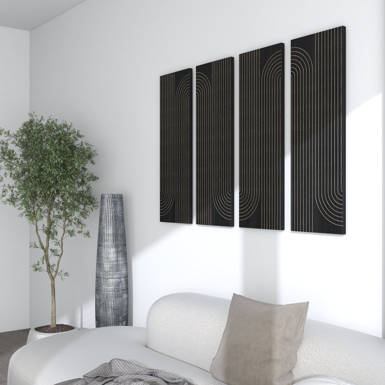 Asher Black Carved Wood Geometric Wall Decor Set
