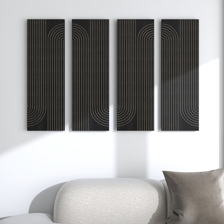 Asher Black Carved Wood Geometric Wall Decor Set