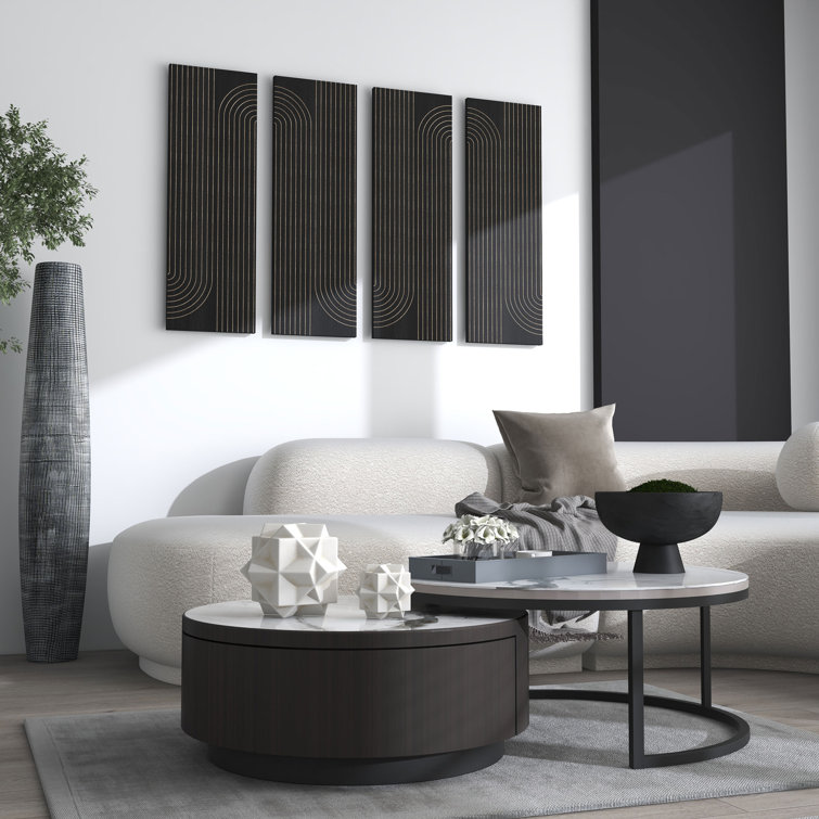 Asher Black Carved Wood Geometric Wall Decor Set