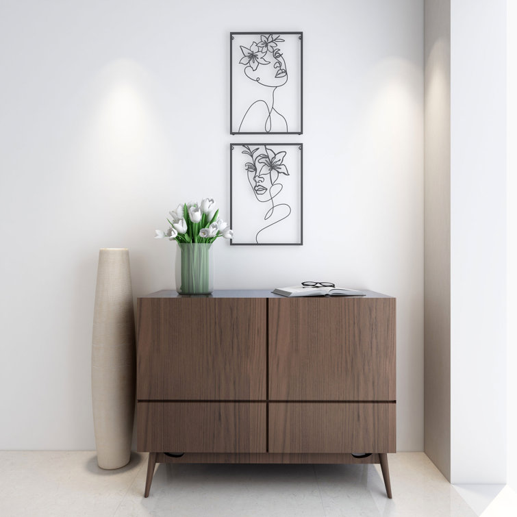 Black Iron Floral Face Line Art Wall Decor