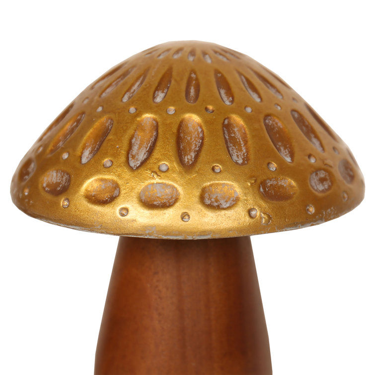 Set of 3 Golden and Brown Firwood Mushroom Sculptures