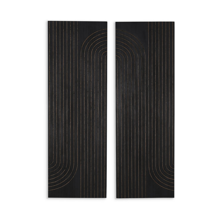 Asher Black Carved Wood Geometric Wall Decor Set