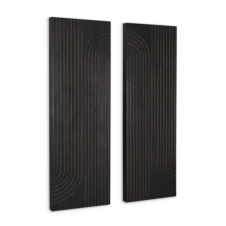 Asher Black Carved Wood Geometric Wall Decor Set