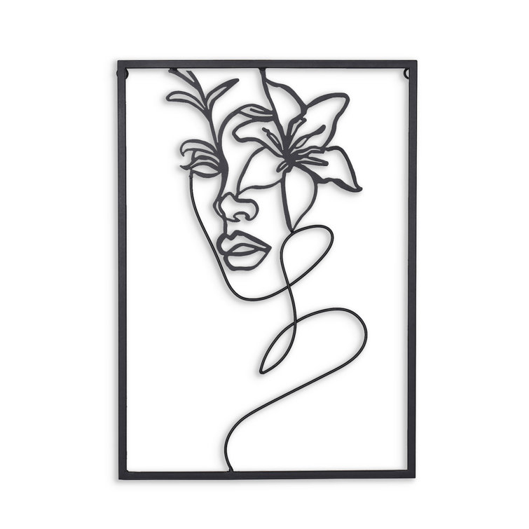 Black Iron Floral Face Line Art Wall Decor