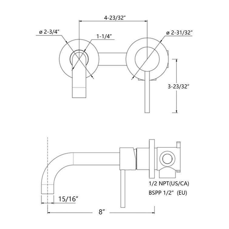 Brushed Nickel Wall Mount Bathroom Faucet with Brass Valve