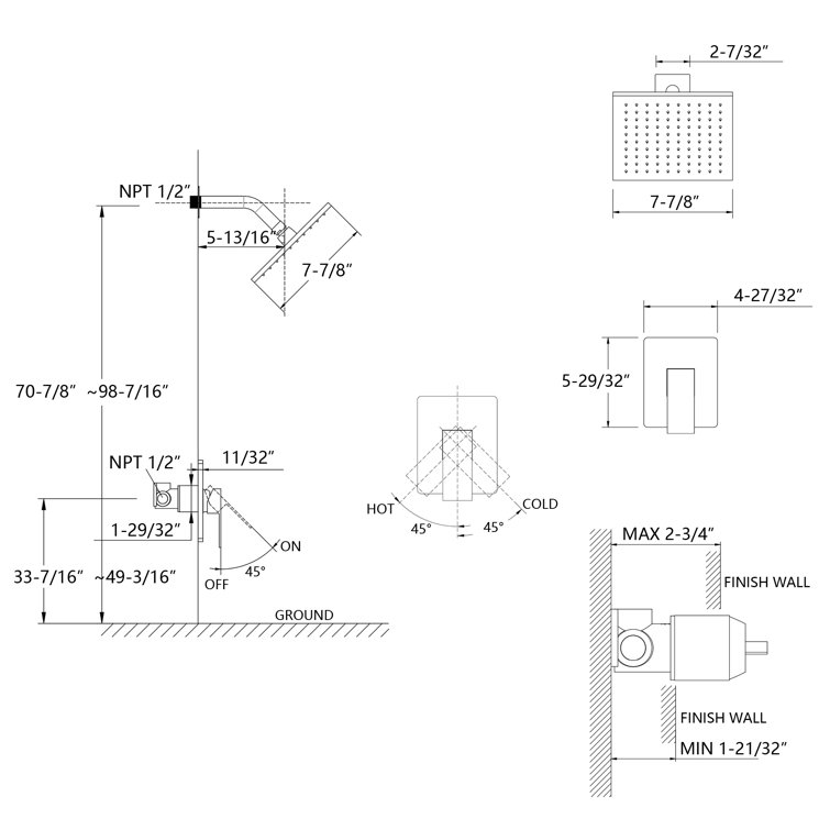 Brushed Nickel Wall Mounted Single Handle Shower Faucet Set