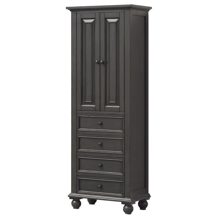 Charcoal Glaze Solid Wood Linen Tower Cabinet with Adjustable Shelving