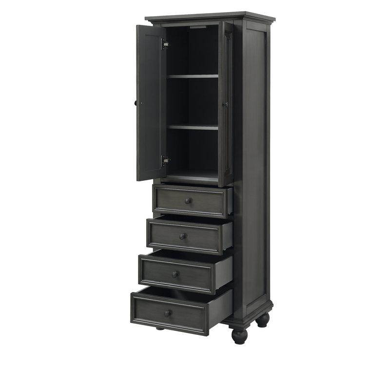 Charcoal Glaze Solid Wood Linen Tower Cabinet with Adjustable Shelving