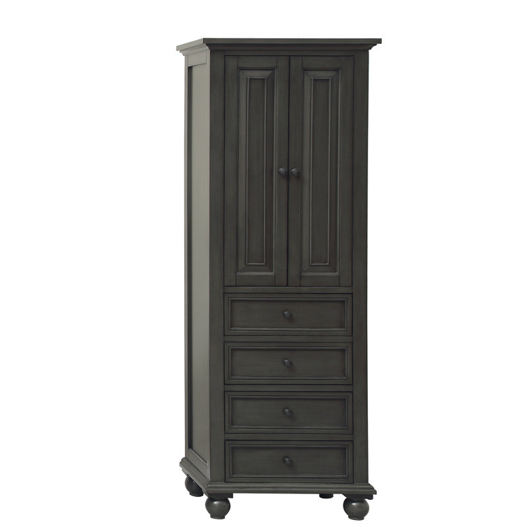 Charcoal Glaze Solid Wood Linen Tower Cabinet with Adjustable Shelving