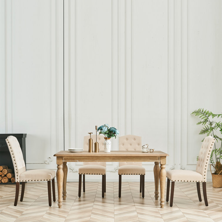 Beige Linen Tufted High Back Parsons Dining Chairs Set of 4