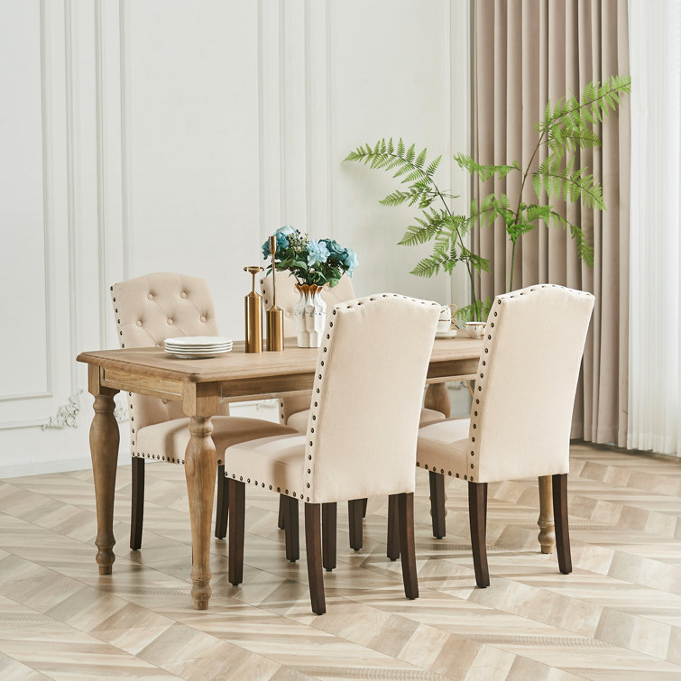 Beige Linen Tufted High Back Parsons Dining Chairs Set of 4