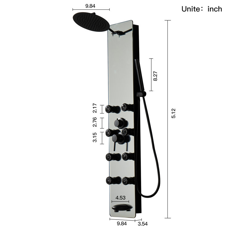 Matte Black Solid Brass Shower Panel System with Adjustable Head