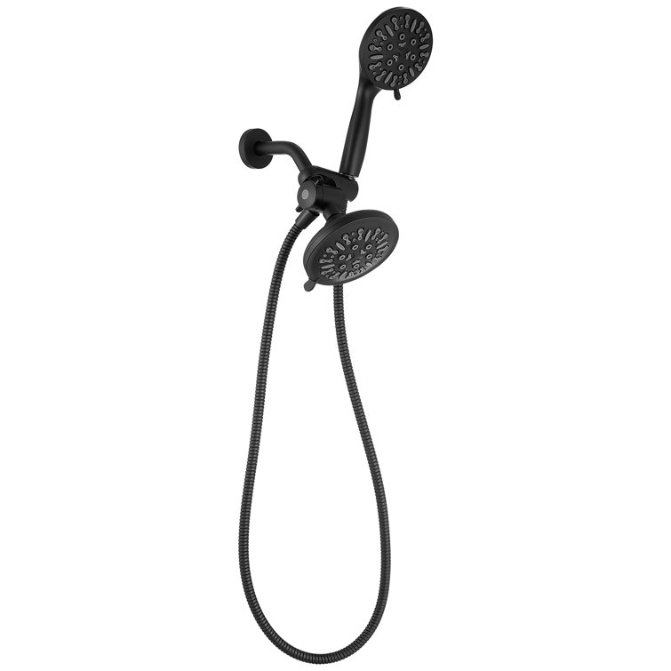 Matte Black Dual Head Wall Mounted Shower System with Stainless Steel Hose