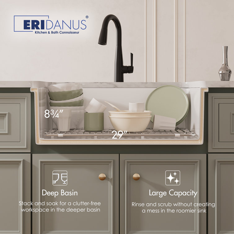 Oslo White Fireclay Single Bowl Drop-In Kitchen Sink