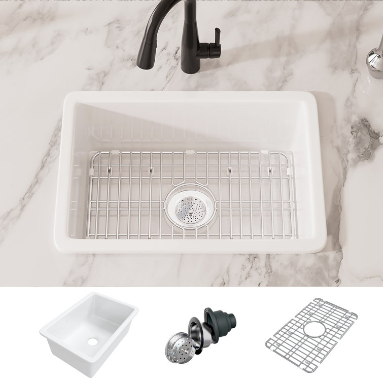 Oslo White Fireclay Single Bowl Drop-In Kitchen Sink