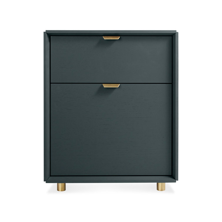Navy Green Wood Pedestal Filing Cabinet with Brass Accents