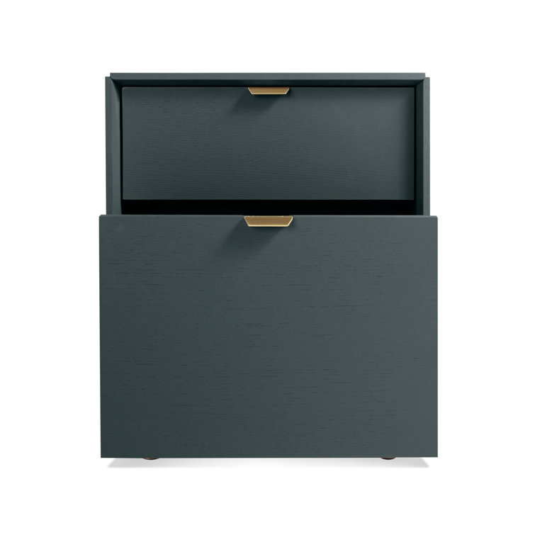 Navy Green Wood Pedestal Filing Cabinet with Brass Accents