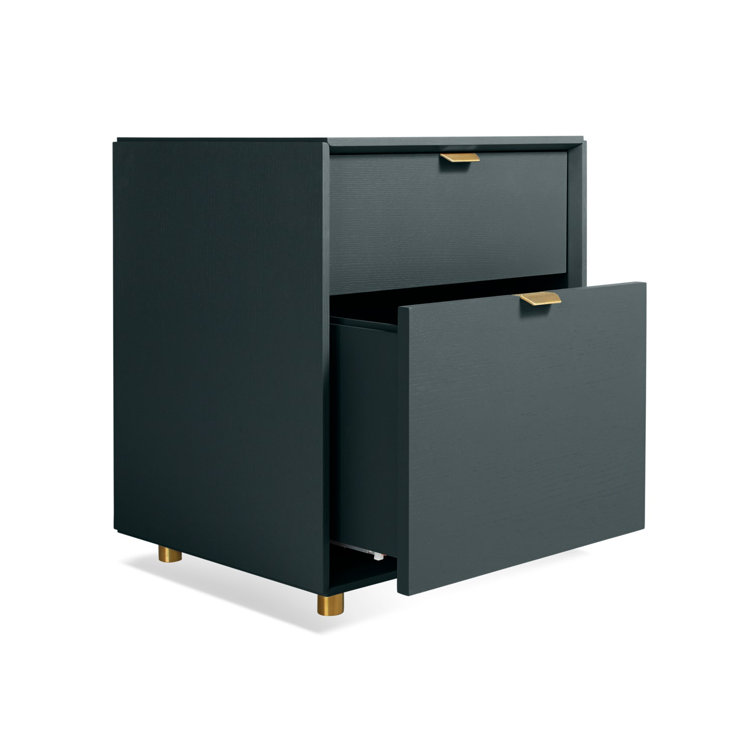 Navy Green Wood Pedestal Filing Cabinet with Brass Accents