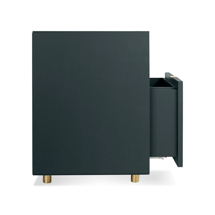 Navy Green Wood Pedestal Filing Cabinet with Brass Accents