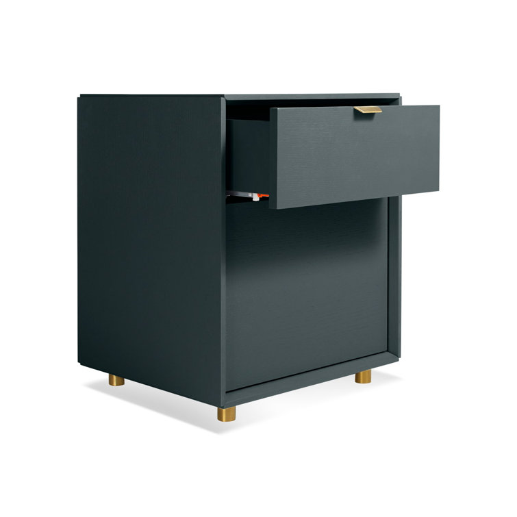 Navy Green Wood Pedestal Filing Cabinet with Brass Accents
